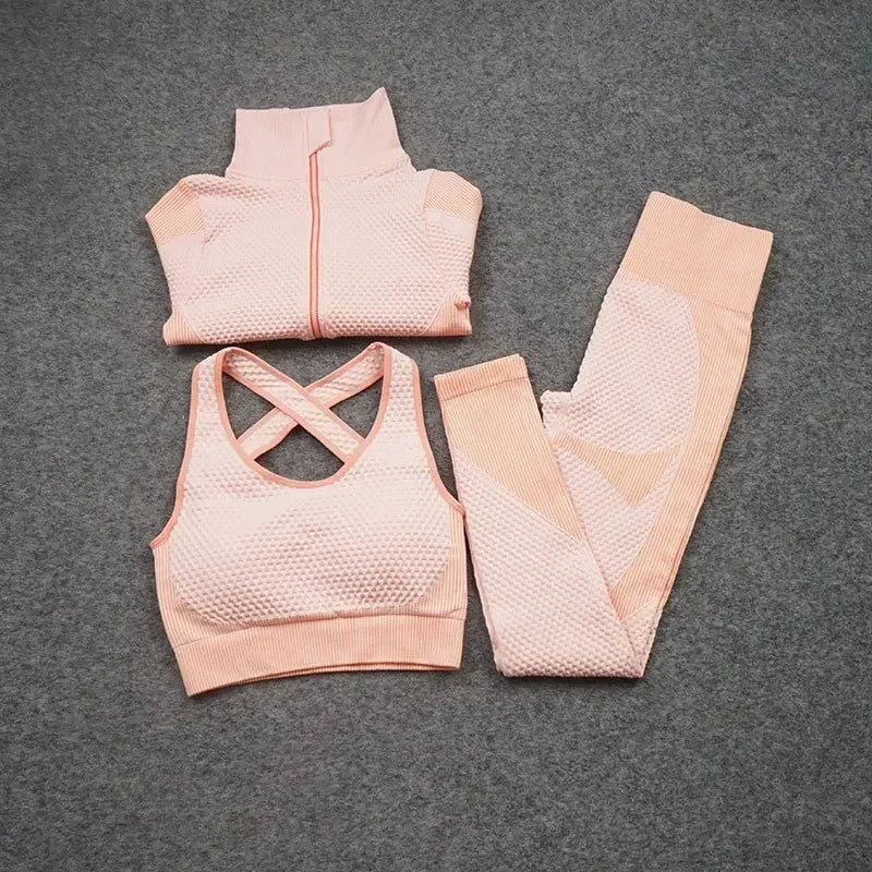 2/3PCS Seamless Yoga Sets Sport Fitness Vest High Waist Hip-Liftting Trousers Suits Workout Clothes Gym Leggings Set for Women