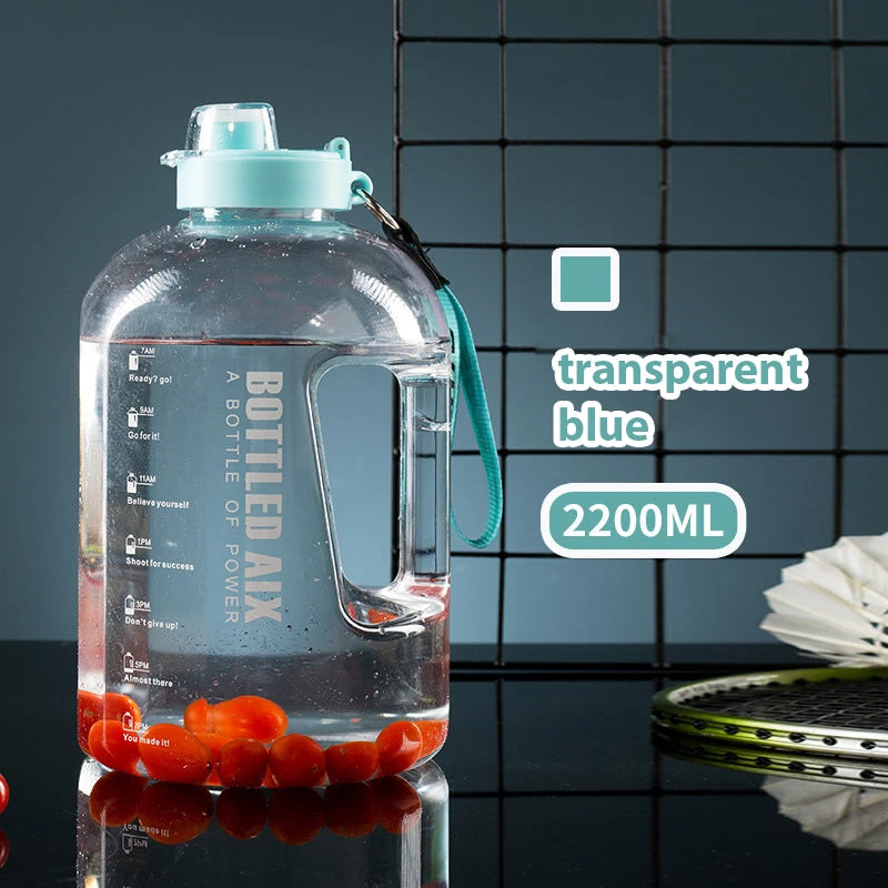 2.2L Sport Water Bottle Large Capacity 1 Gallon Water Bottle with Time Scale Bpa Free Plastic Bottle Outdoor Fitness Water Cup