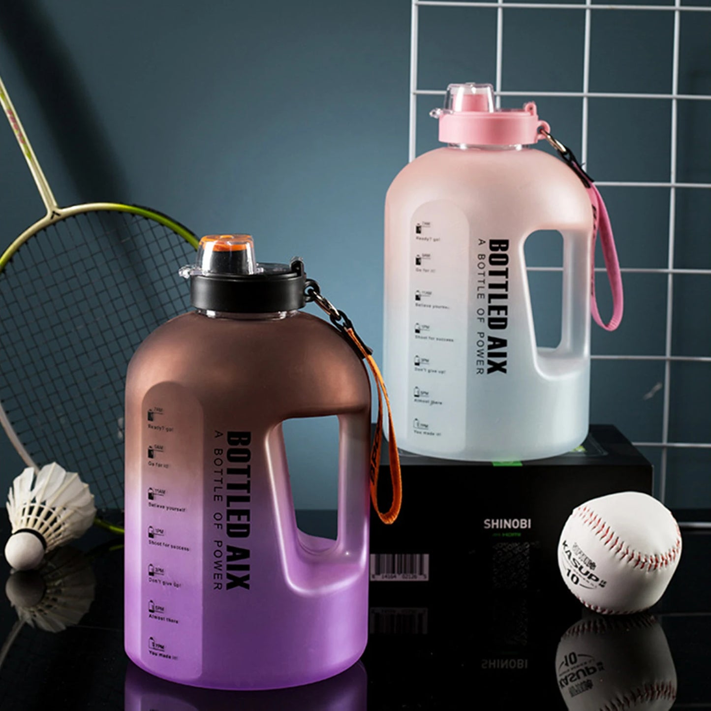 2.2L Sport Water Bottle Large Capacity 1 Gallon Water Bottle with Time Scale Bpa Free Plastic Bottle Outdoor Fitness Water Cup