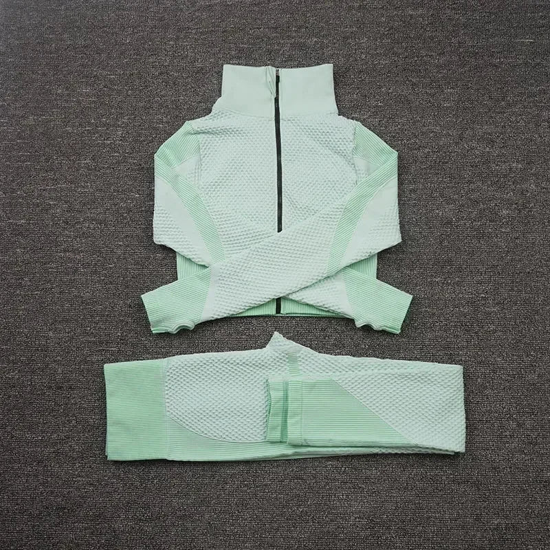 2/3PCS Seamless Yoga Sets Sport Fitness Vest High Waist Hip-Liftting Trousers Suits Workout Clothes Gym Leggings Set for Women