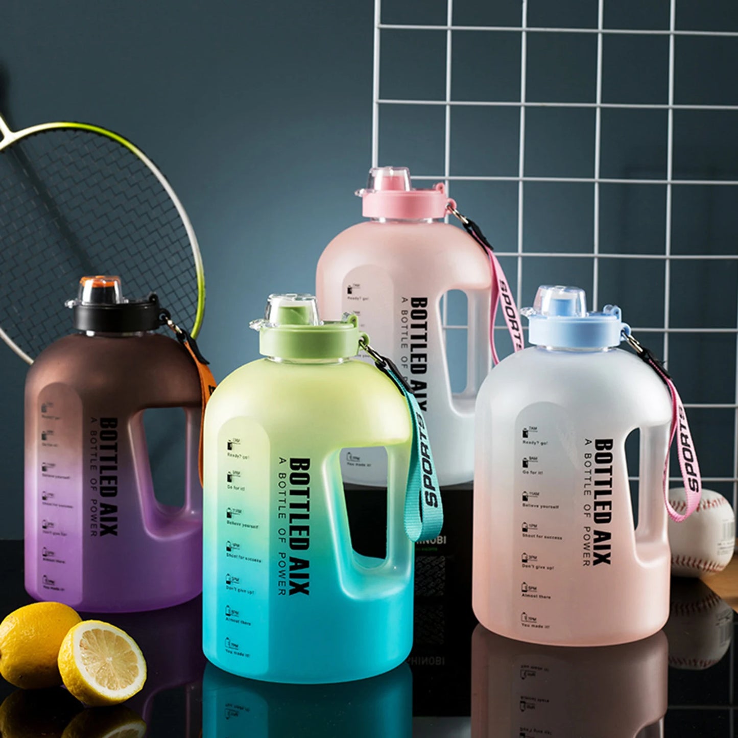 2.2L Sport Water Bottle Large Capacity 1 Gallon Water Bottle with Time Scale Bpa Free Plastic Bottle Outdoor Fitness Water Cup