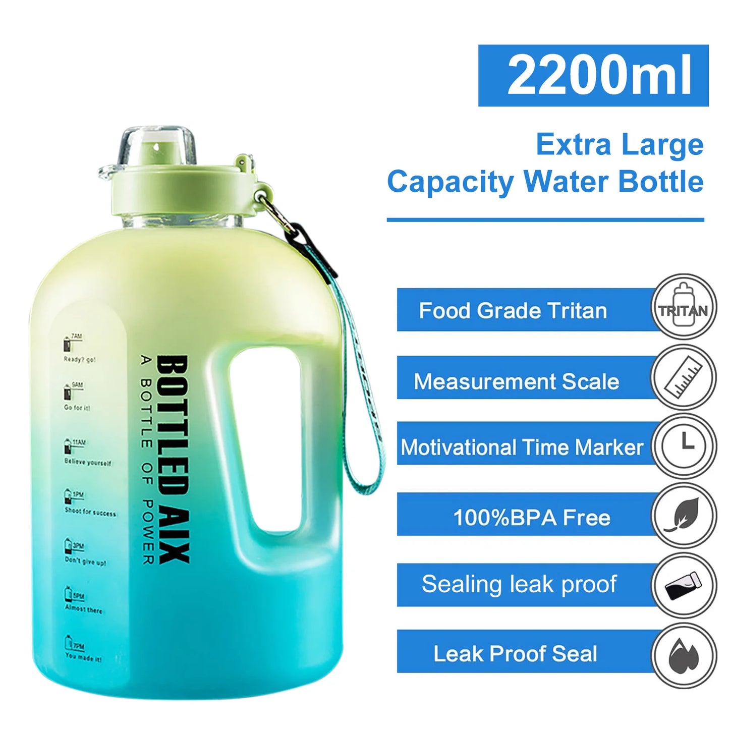 2.2L Sport Water Bottle Large Capacity 1 Gallon Water Bottle with Time Scale Bpa Free Plastic Bottle Outdoor Fitness Water Cup