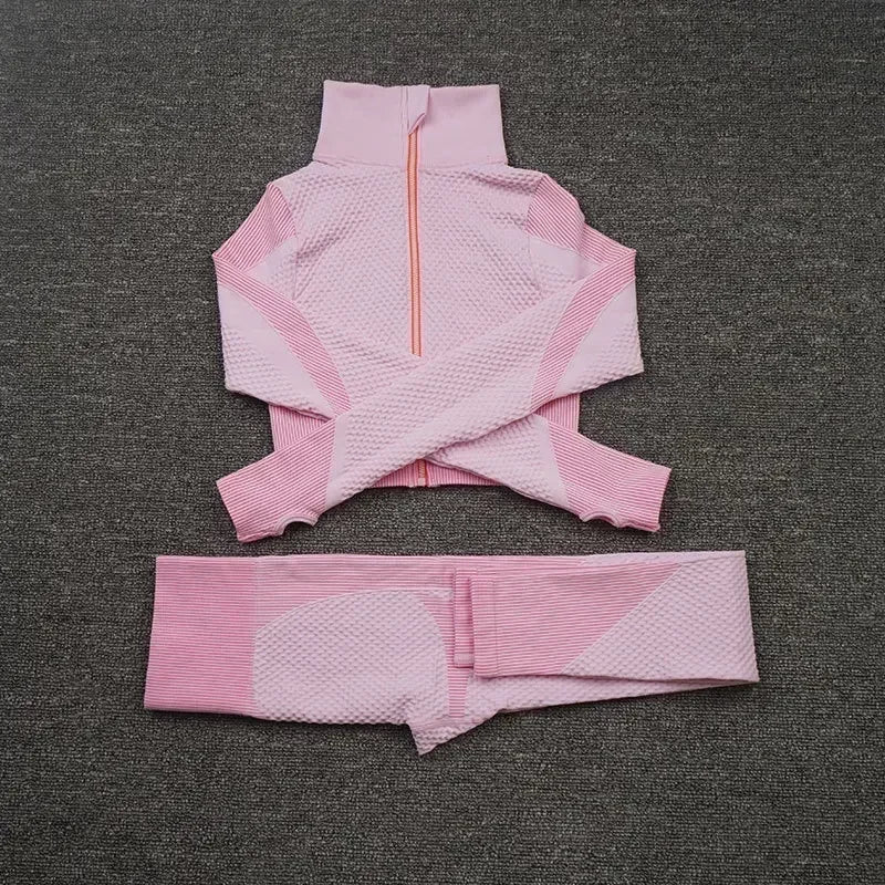 2/3PCS Seamless Yoga Sets Sport Fitness Vest High Waist Hip-Liftting Trousers Suits Workout Clothes Gym Leggings Set for Women