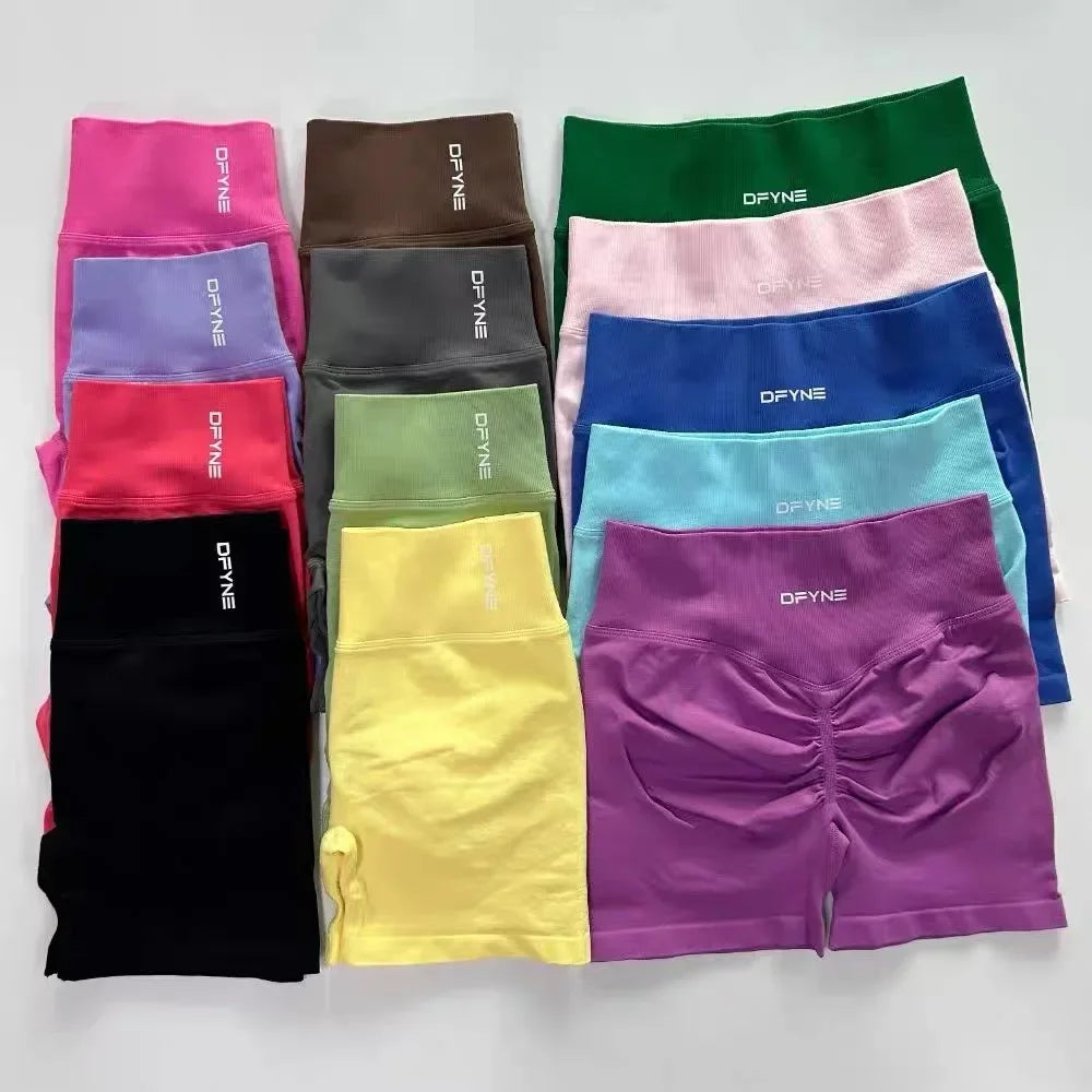 Dfyne Shorts Impact Gym Shorts Women Fitness Sports Shorts Low Ribbed Band Yoga Shorts Workout Scrunch Butt Seamless Leggings