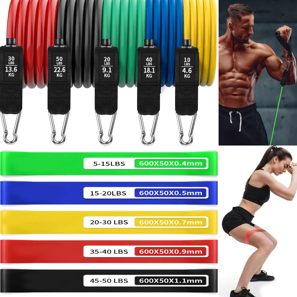 Resistance Bands With Handles 5 Different Yoga Band Exercise Workout Hip Leg For Men Women Strength Training Equipment At Home