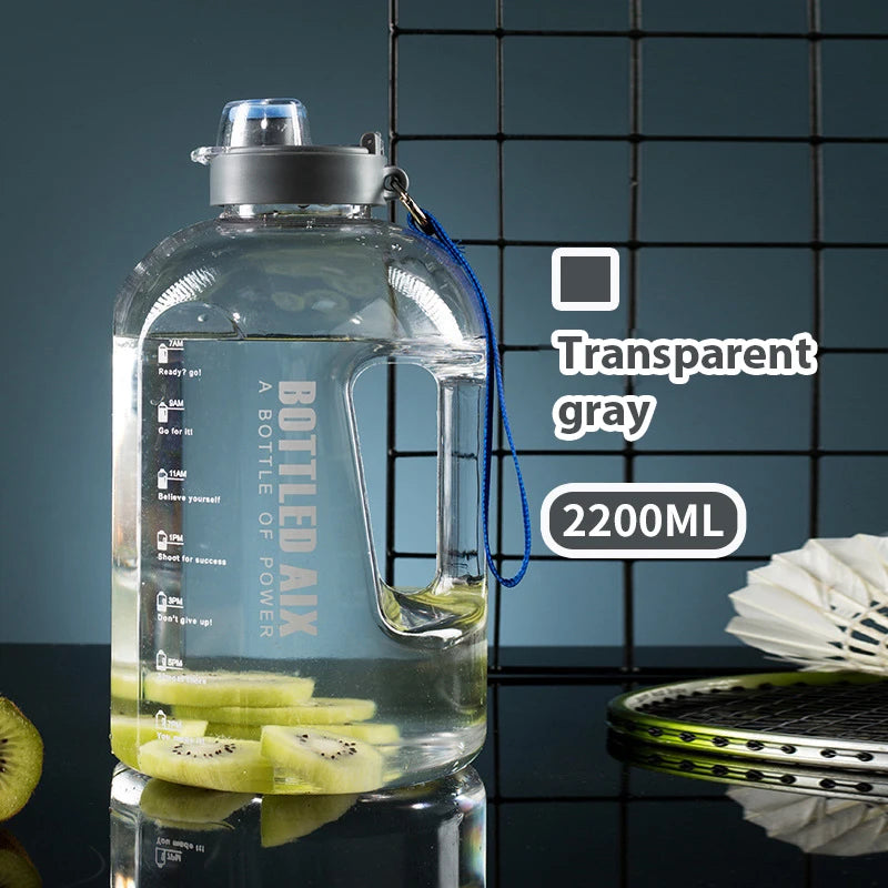 2.2L Sport Water Bottle Large Capacity 1 Gallon Water Bottle with Time Scale Bpa Free Plastic Bottle Outdoor Fitness Water Cup