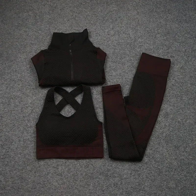 2/3PCS Seamless Yoga Sets Sport Fitness Vest High Waist Hip-Liftting Trousers Suits Workout Clothes Gym Leggings Set for Women