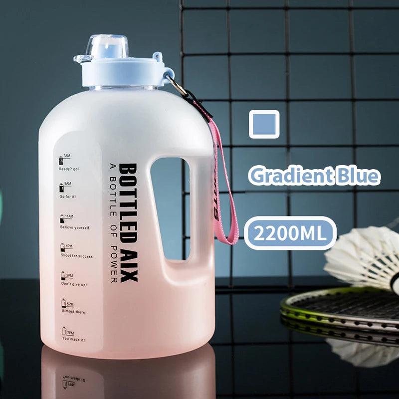 2.2L Sport Water Bottle Large Capacity 1 Gallon Water Bottle with Time Scale Bpa Free Plastic Bottle Outdoor Fitness Water Cup