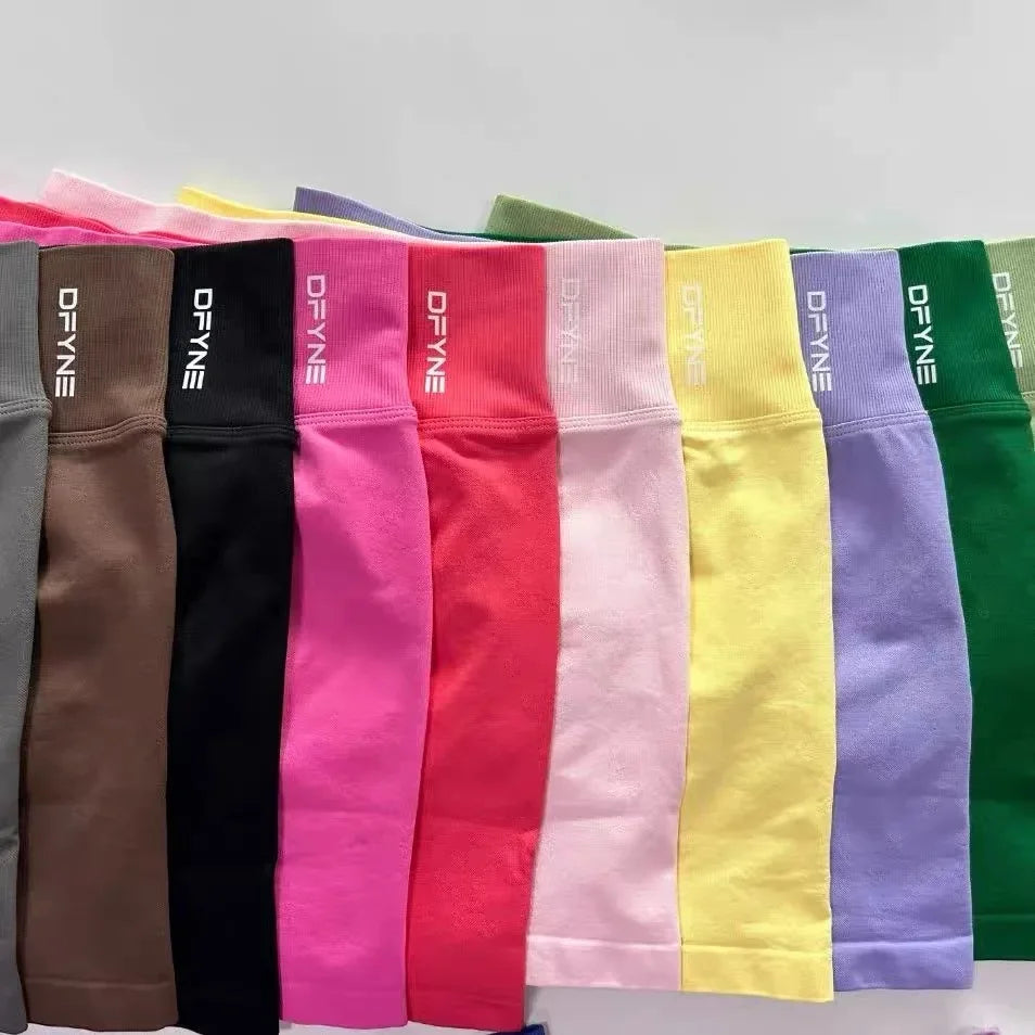 Dfyne Shorts Impact Gym Shorts Women Fitness Sports Shorts Low Ribbed Band Yoga Shorts Workout Scrunch Butt Seamless Leggings