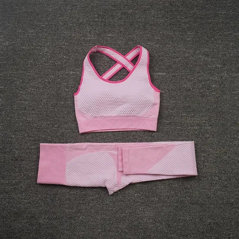 2/3PCS Seamless Yoga Sets Sport Fitness Vest High Waist Hip-Liftting Trousers Suits Workout Clothes Gym Leggings Set for Women
