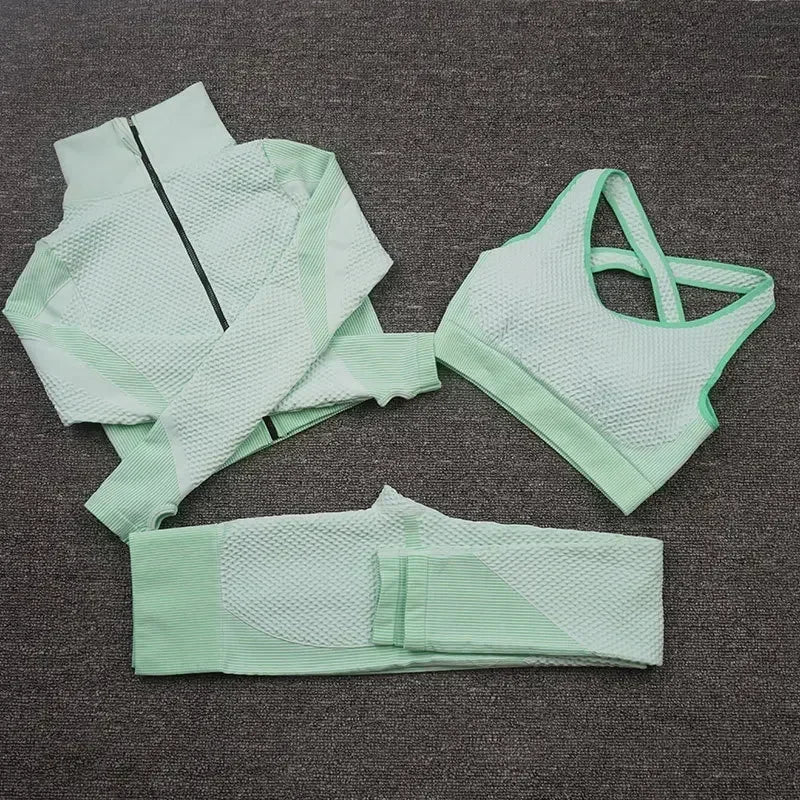 2/3PCS Seamless Yoga Sets Sport Fitness Vest High Waist Hip-Liftting Trousers Suits Workout Clothes Gym Leggings Set for Women