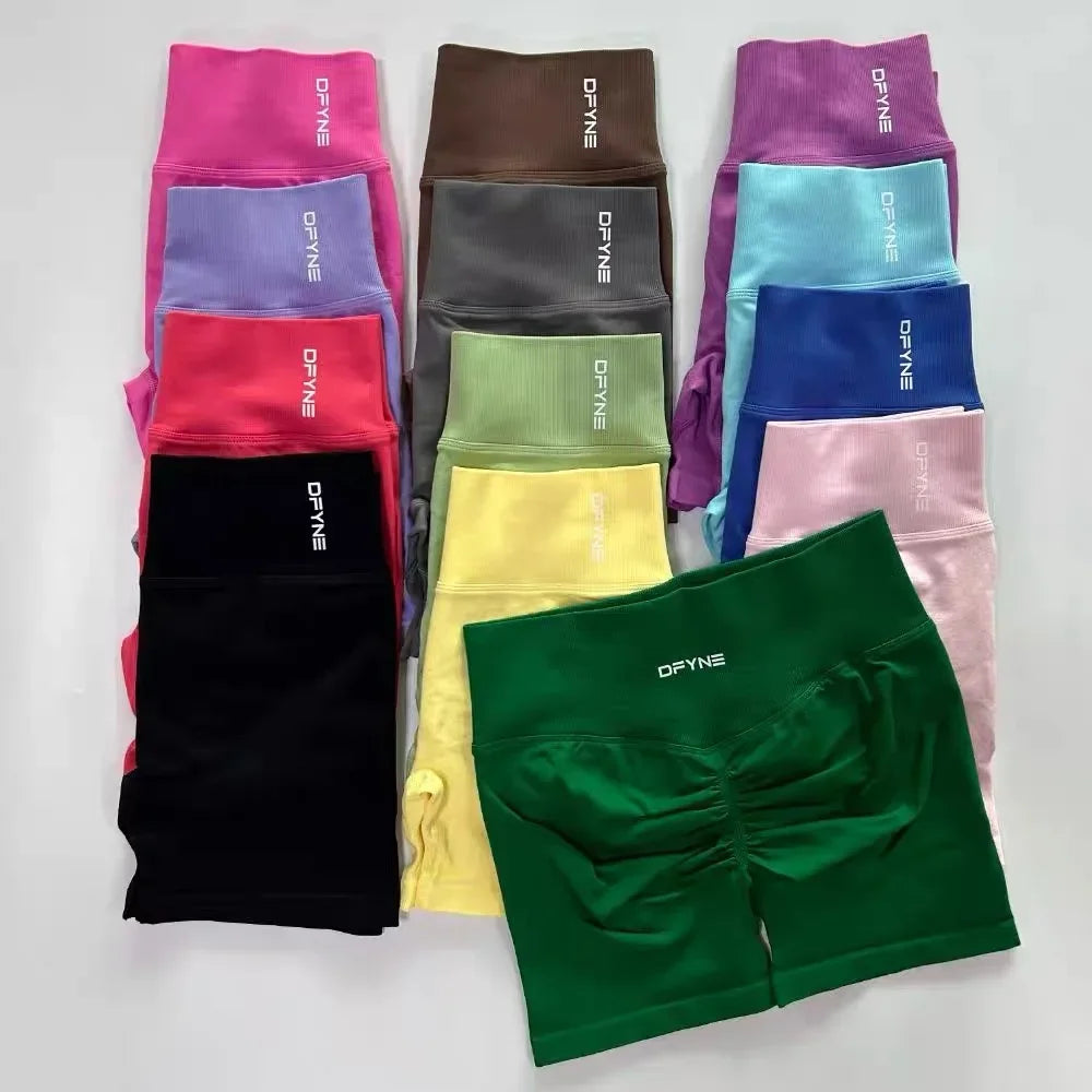 Dfyne Shorts Impact Gym Shorts Women Fitness Sports Shorts Low Ribbed Band Yoga Shorts Workout Scrunch Butt Seamless Leggings