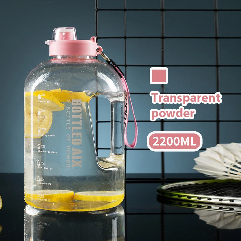 2.2L Sport Water Bottle Large Capacity 1 Gallon Water Bottle with Time Scale Bpa Free Plastic Bottle Outdoor Fitness Water Cup