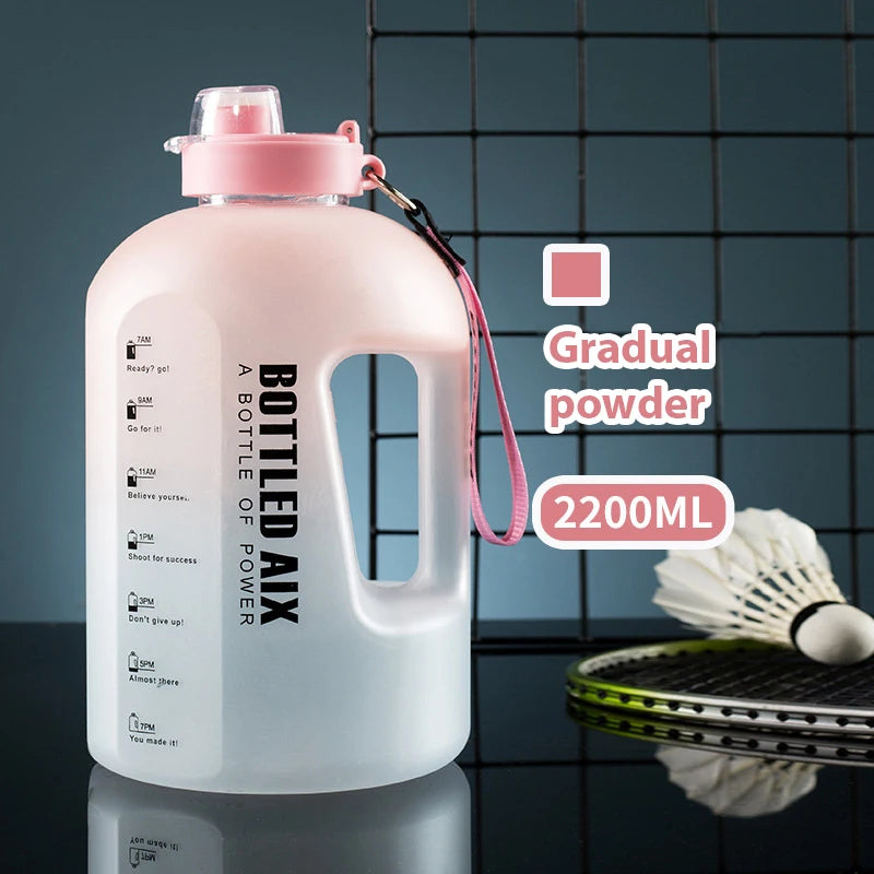 2.2L Sport Water Bottle Large Capacity 1 Gallon Water Bottle with Time Scale Bpa Free Plastic Bottle Outdoor Fitness Water Cup