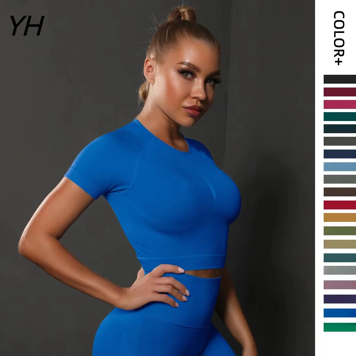 Workout Sport Top Women Sexy Short Sleeve Yoga Crop Tops Gym Fitness Shirts Quick Dry Running Training t-Shirts Solid Sport Wear