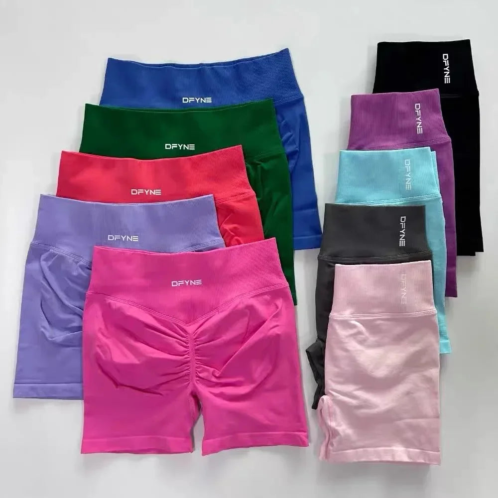 Dfyne Shorts Impact Gym Shorts Women Fitness Sports Shorts Low Ribbed Band Yoga Shorts Workout Scrunch Butt Seamless Leggings
