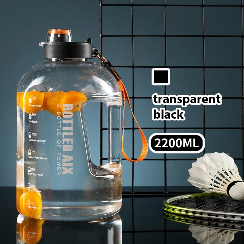 2.2L Sport Water Bottle Large Capacity 1 Gallon Water Bottle with Time Scale Bpa Free Plastic Bottle Outdoor Fitness Water Cup
